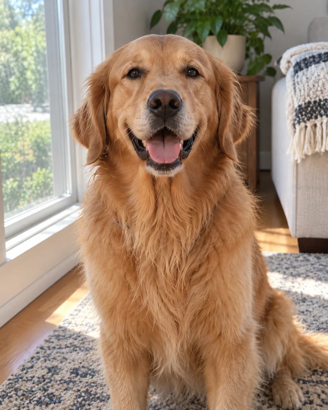 A portrait photo of the golden retriever